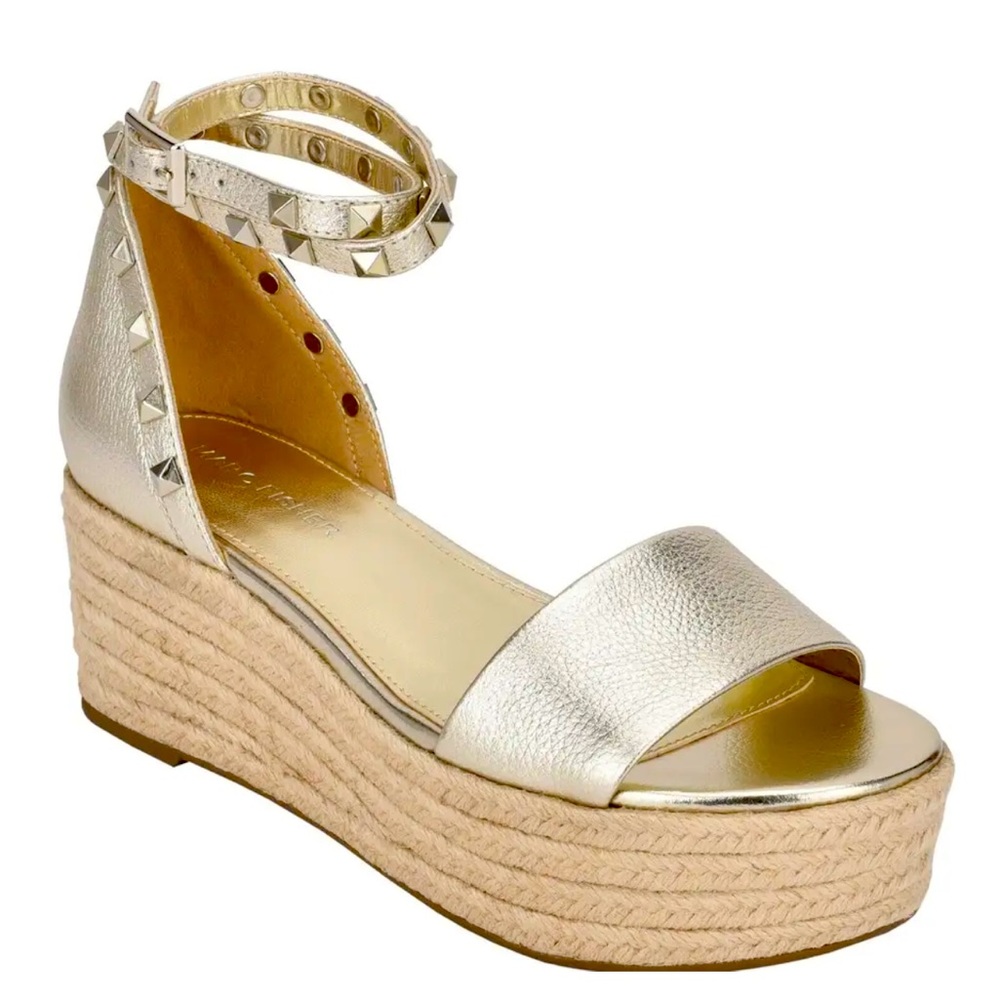 MARC FISHER JAZLYN STUDDED ESPADRILLE SANDAL PLATFORM Gold 6.5 hardly worn